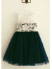 Ivory Lace Navy Blue Tulle Pretty Flower Girl Dress